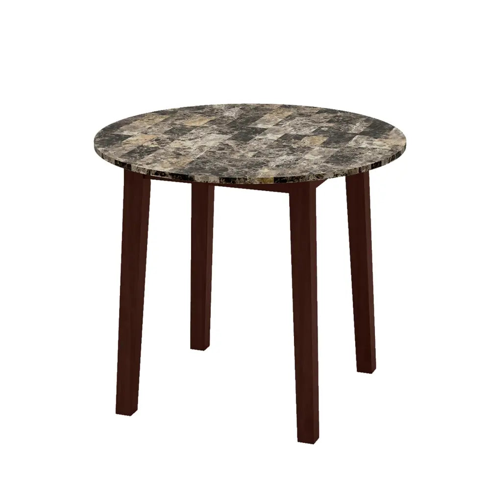 35 Inch Round Dining Table with Rubber Wood Legs and Marble-textured Veneer Tabletop-Brown - Brown - Dining Tables