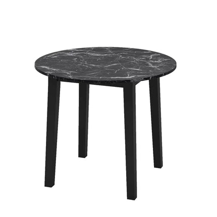 35 Inch Round Dining Table with Rubber Wood Legs and Marble-textured Veneer Tabletop-Black Costway