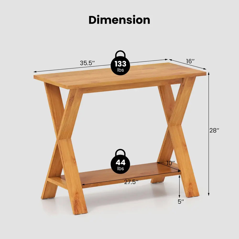 35 Inch Solid Teak Wood Console Table with Storage Shelf - Teak - Console Tables