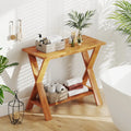 35 Inch Solid Teak Wood Console Table with Storage Shelf - Teak - Console Tables