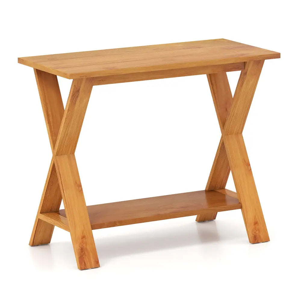 35 Inch Solid Teak Wood Console Table with Storage Shelf - Teak - Console Tables