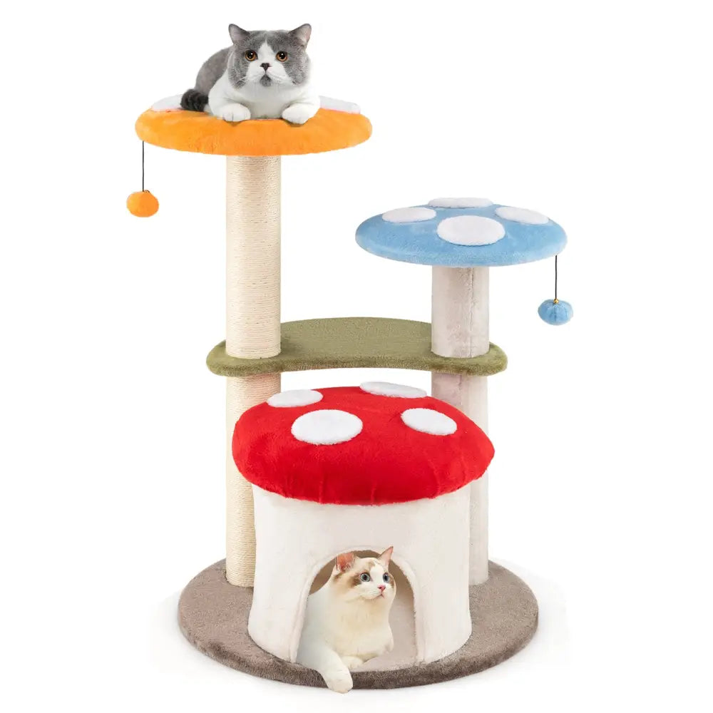 35 Inch Tall Cat Tower with Sisal Scratching Posts Cat Condo and Padded Platforms-Multicolor - Multicolor - Cat Trees