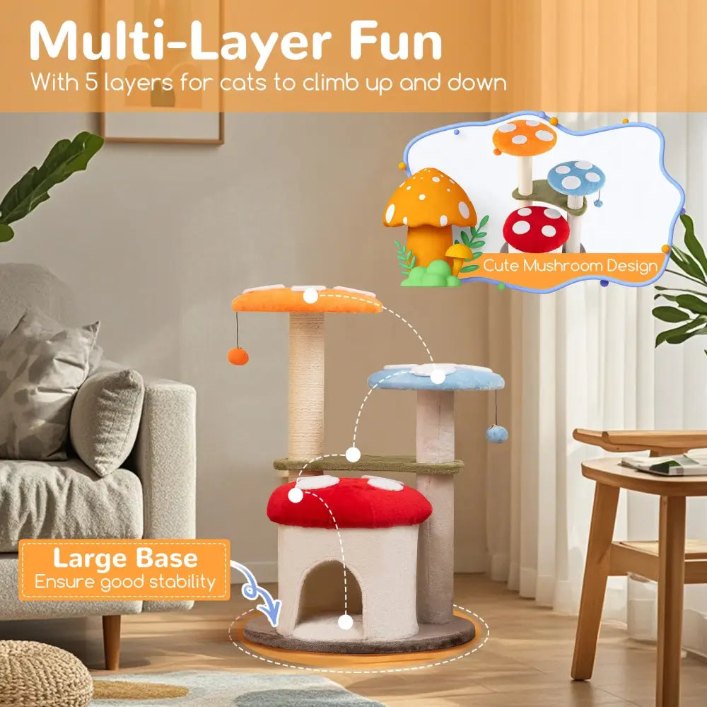 35 Inch Tall Cat Tower with Sisal Scratching Posts Cat Condo and Padded Platforms-Multicolor - Multicolor - Cat Trees