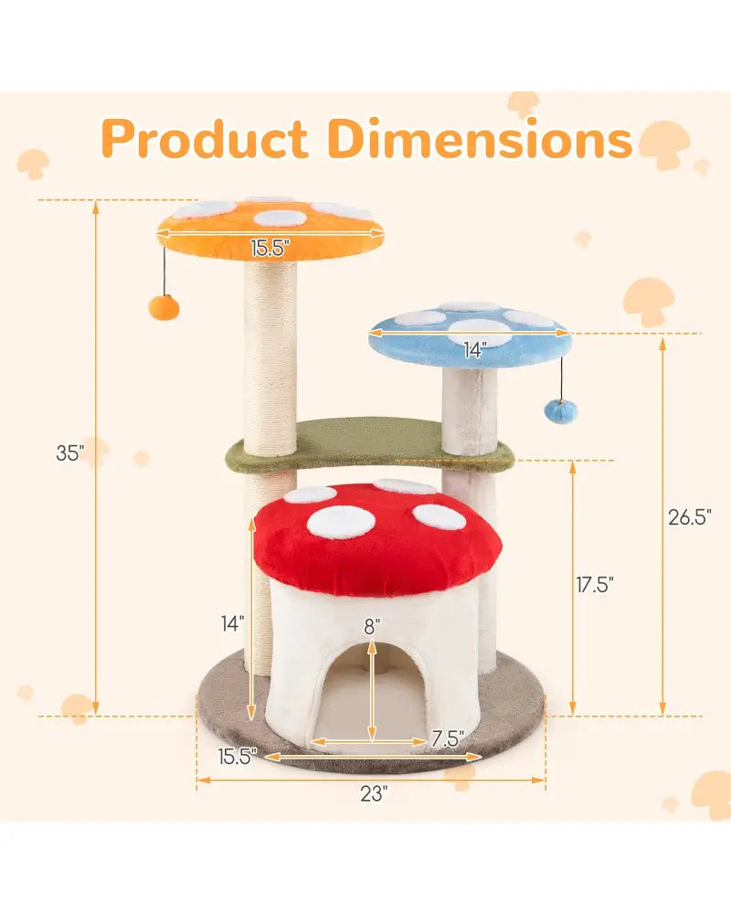 35 Inch Tall Cat Tower with Sisal Scratching Posts Cat Condo and Padded Platforms-Multicolor - Multicolor - Cat Trees