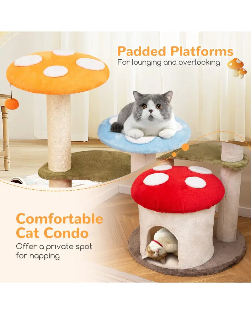 35 Inch Tall Cat Tower with Sisal Scratching Posts Cat Condo and Padded Platforms-Multicolor - Multicolor - Cat Trees