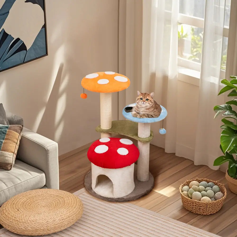 35 Inch Tall Cat Tower with Sisal Scratching Posts Cat Condo and Padded Platforms-Multicolor - Multicolor - Cat Trees