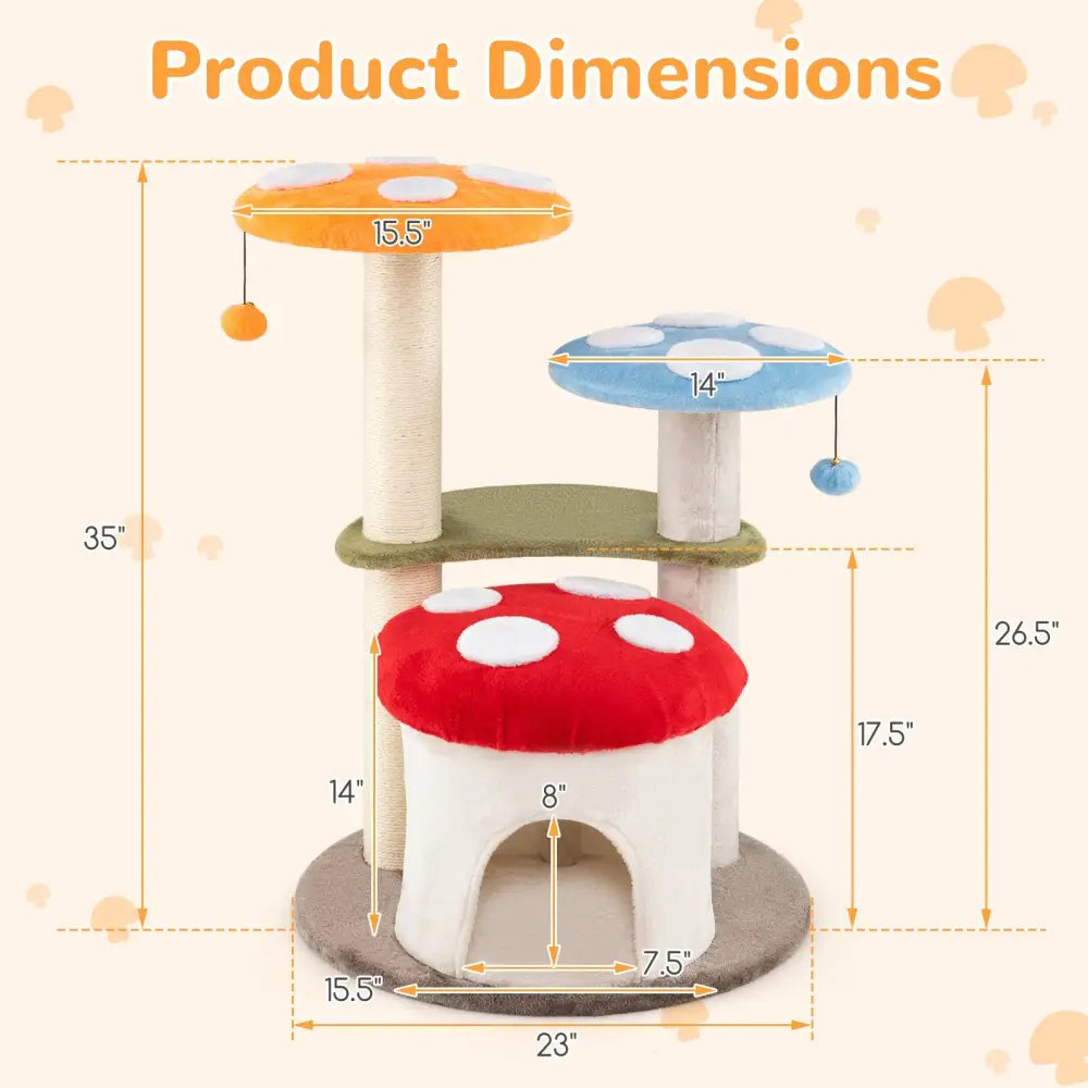 35 Inch Tall Cat Tower with Sisal Scratching Posts Cat Condo and Padded Platforms-Multicolor - Multicolor - Cat Trees