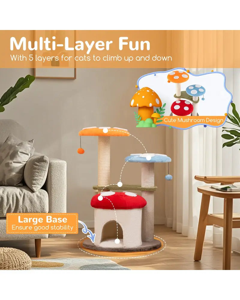 35 Inch Tall Cat Tower with Sisal Scratching Posts Cat Condo and Padded Platforms-Multicolor - Multicolor - Cat Trees