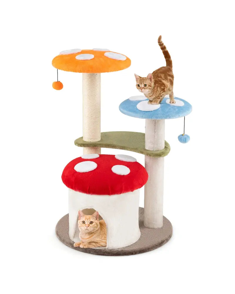 35 Inch Tall Cat Tower with Sisal Scratching Posts Cat Condo and Padded Platforms-Multicolor - Multicolor - Cat Trees