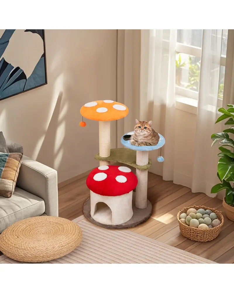 35 Inch Tall Cat Tower with Sisal Scratching Posts Cat Condo and Padded Platforms-Multicolor - Multicolor - Cat Trees
