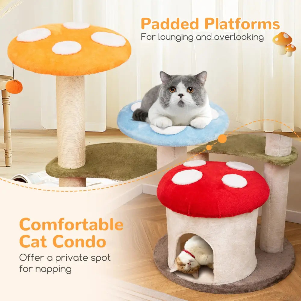 35 Inch Tall Cat Tower with Sisal Scratching Posts Cat Condo and Padded Platforms-Multicolor - Multicolor - Cat Trees