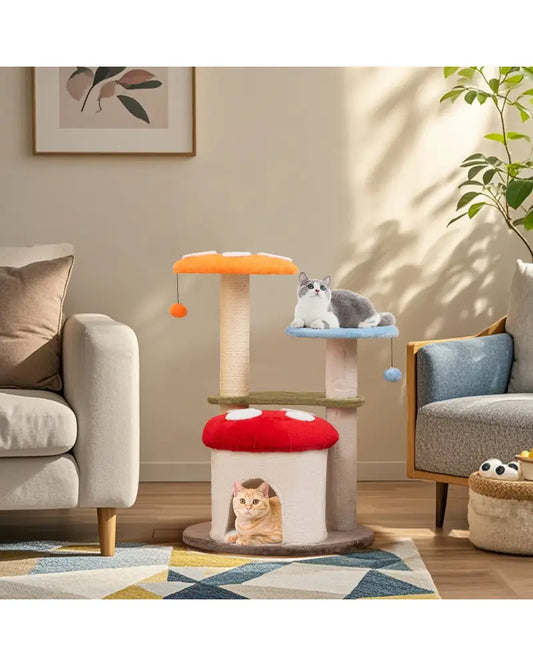 35 Inch Tall Cat Tower with Sisal Scratching Posts Cat Condo and Padded Platforms-Multicolor - Multicolor - Cat Trees
