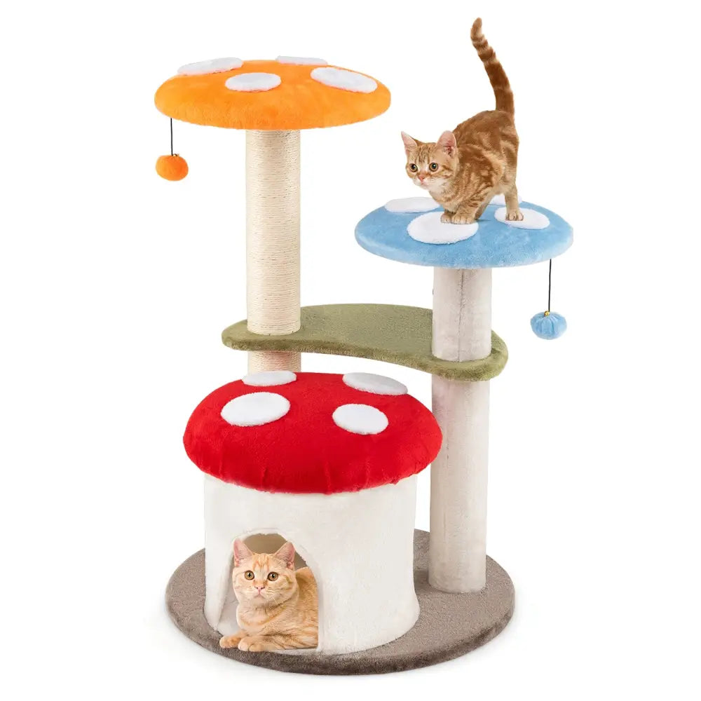 35 Inch Tall Cat Tower with Sisal Scratching Posts Cat Condo and Padded Platforms-Multicolor - Multicolor - Cat Trees