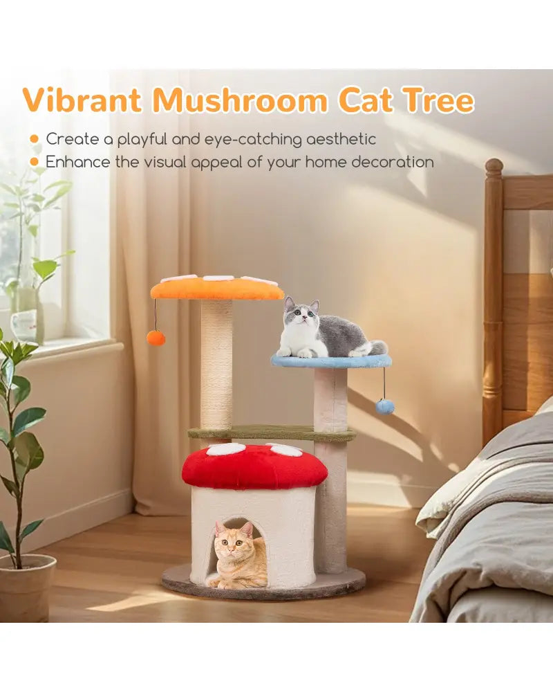 35 Inch Tall Cat Tower with Sisal Scratching Posts Cat Condo and Padded Platforms-Multicolor - Multicolor - Cat Trees