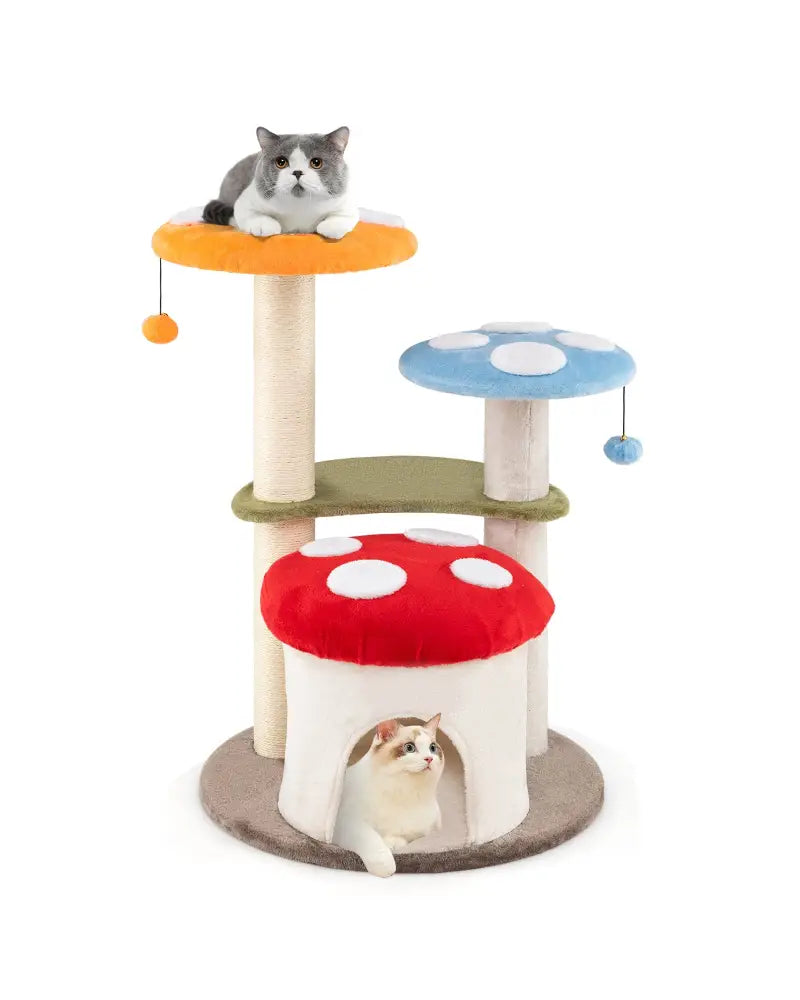 35 Inch Tall Cat Tower with Sisal Scratching Posts Cat Condo and Padded Platforms-Multicolor - Multicolor - Cat Trees