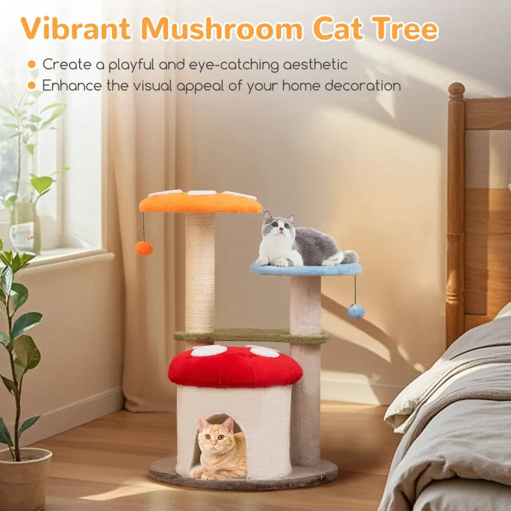 35 Inch Tall Cat Tower with Sisal Scratching Posts Cat Condo and Padded Platforms-Multicolor - Multicolor - Cat Trees