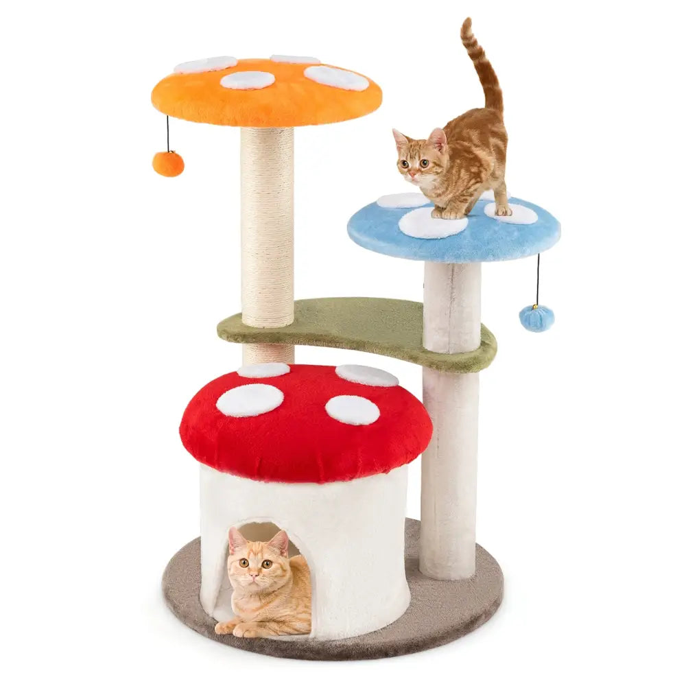 35 Inch Tall Cat Tower with Sisal Scratching Posts Cat Condo and Padded Platforms-Multicolor - Multicolor - Cat Trees