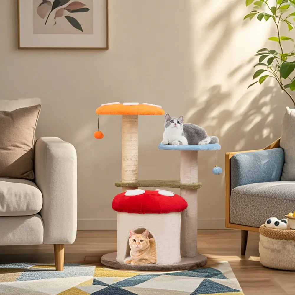 35 Inch Tall Cat Tower with Sisal Scratching Posts Cat Condo and Padded Platforms-Multicolor - Multicolor - Cat Trees