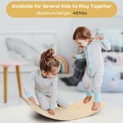 35 Inch Wooden Wobble Balance Board Kids Rocker Yoga Curvy Board Toy with Felt Layer-Natural - Natural - Toy Sports