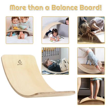 35 Inch Wooden Wobble Balance Board Kids Rocker Yoga Curvy Board Toy with Felt Layer-Natural - Natural - Toy Sports