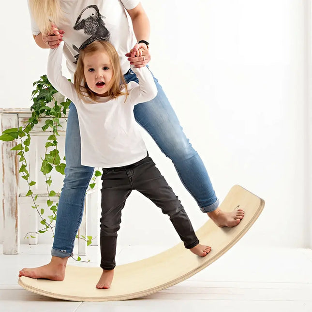 35 Inch Wooden Wobble Balance Board Kids Rocker Yoga Curvy Board Toy with Felt Layer-Natural - Natural - Toy Sports