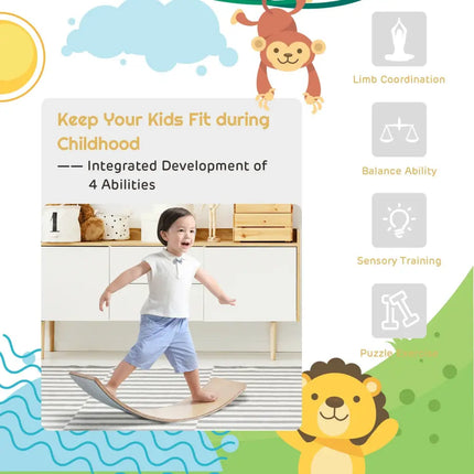 35 Inch Wooden Wobble Balance Board Kids Rocker Yoga Curvy Board Toy with Felt Layer-Natural - Natural - Toy Sports