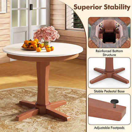 35 Inches Wooden Round Dining Table with Pedestal Base-White Costway
