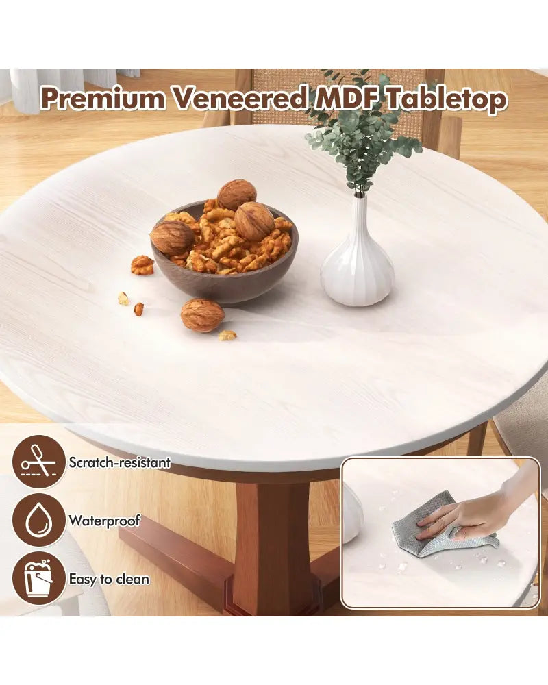 35 Inches Wooden Round Dining Table with Pedestal Base-White - White - Dining Tables