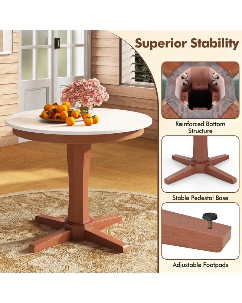 35 Inches Wooden Round Dining Table with Pedestal Base-White - White - Dining Tables
