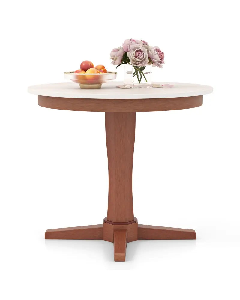 35 Inches Wooden Round Dining Table with Pedestal Base-White - White - Dining Tables