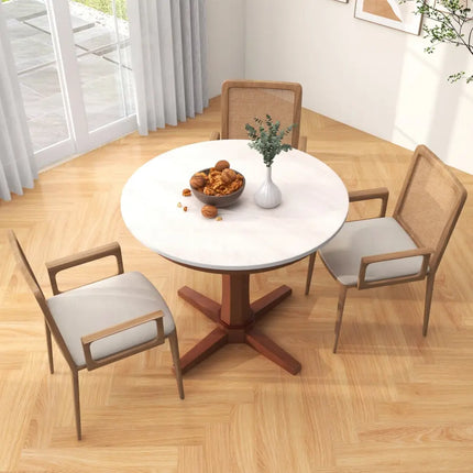 35 Inches Wooden Round Dining Table with Pedestal Base-White Costway