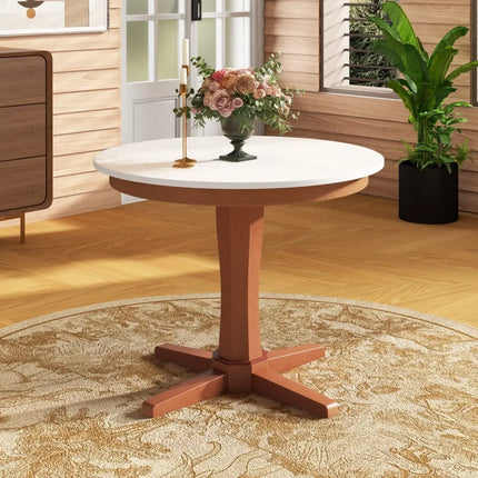 35 Inches Wooden Round Dining Table with Pedestal Base-White Costway