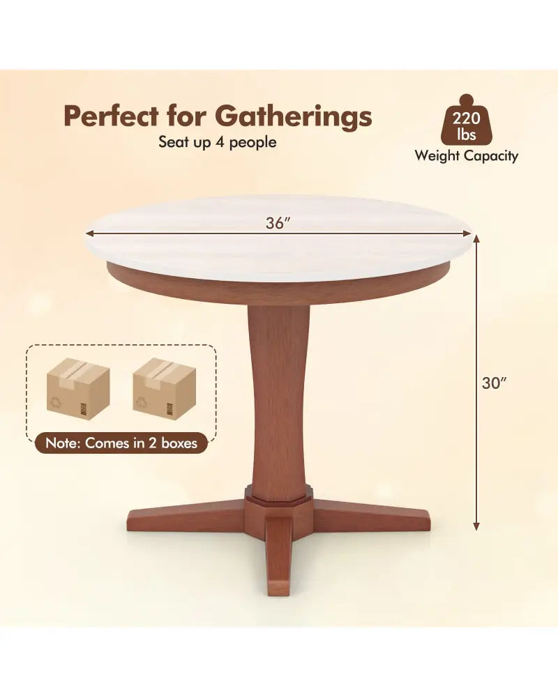 35 Inches Wooden Round Dining Table with Pedestal Base-White - White - Dining Tables