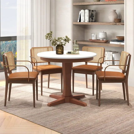 35 Inches Wooden Round Dining Table with Pedestal Base-White Costway