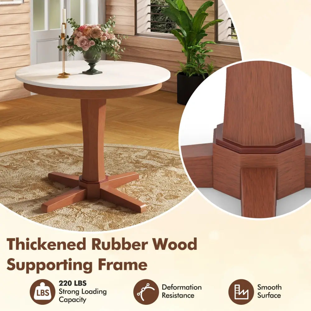 35 Inches Wooden Round Dining Table with Pedestal Base-White - White - Dining Tables