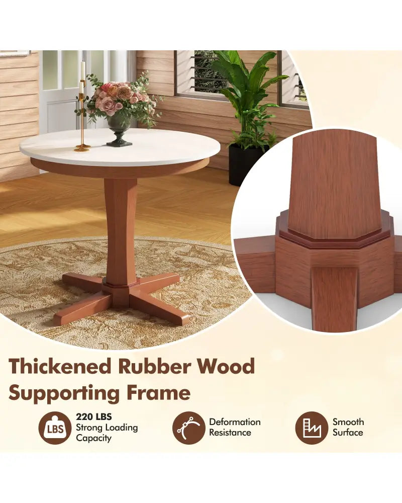 35 Inches Wooden Round Dining Table with Pedestal Base-White - White - Dining Tables