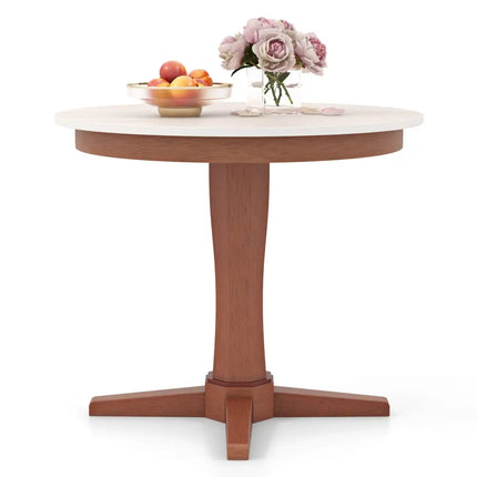 35 Inches Wooden Round Dining Table with Pedestal Base-White Costway