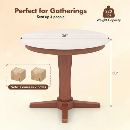 35 Inches Wooden Round Dining Table with Pedestal Base-White Costway