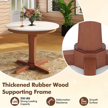 35 Inches Wooden Round Dining Table with Pedestal Base-White Costway