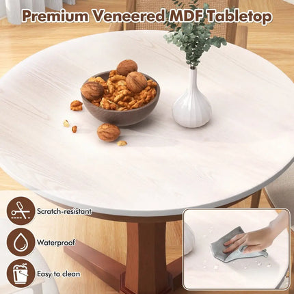 35 Inches Wooden Round Dining Table with Pedestal Base-White Costway