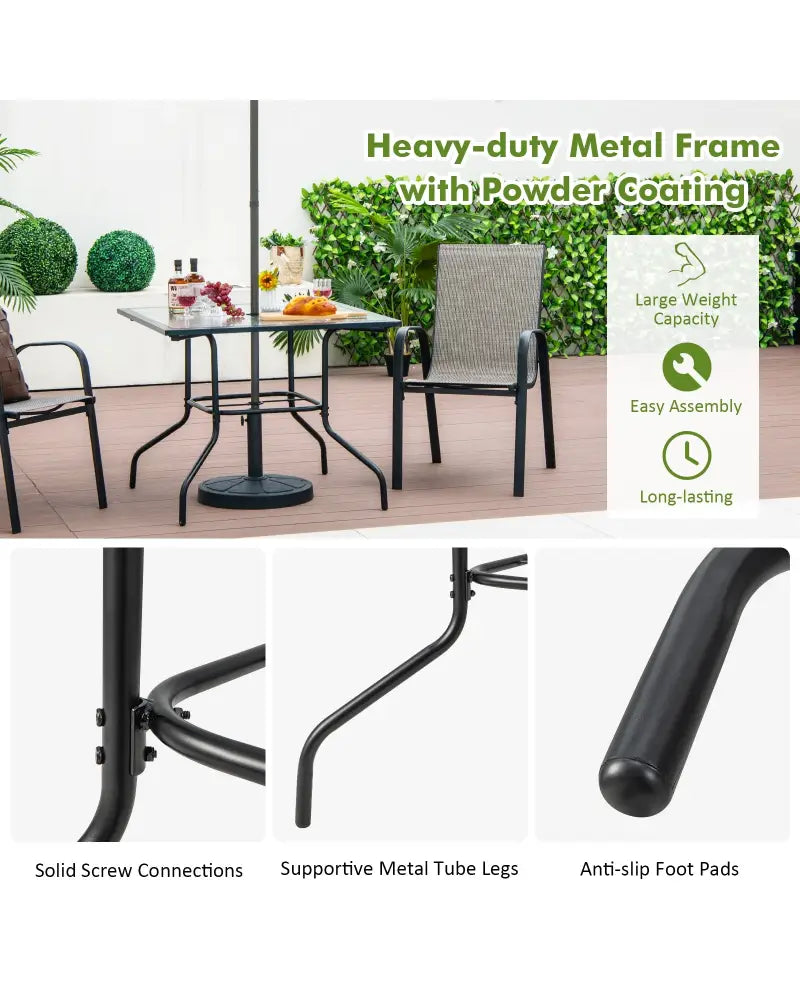 35 x 35 Inch Patio Dining Table with 1.5 Inch Umbrella Hole without Umbrella - Black - Patio Dining Tables
