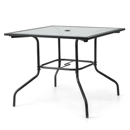 35 x 35 Inch Patio Dining Table with 1.5 Inch Umbrella Hole without Umbrella - Black - Patio Dining Tables