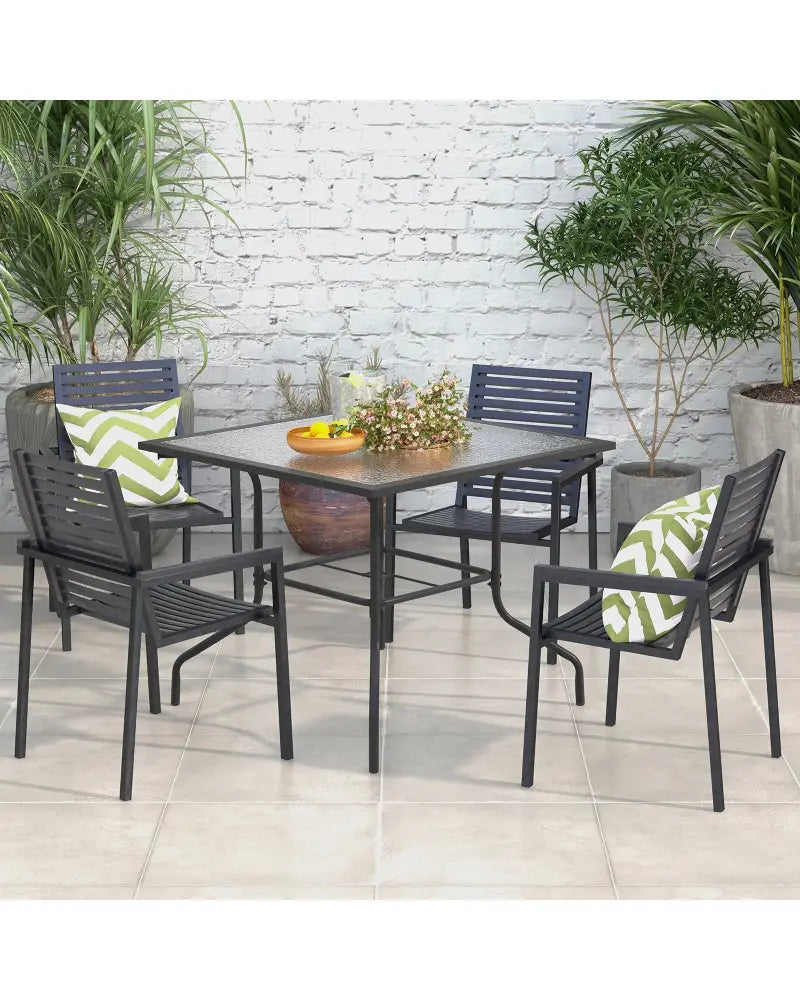 35 x 35 Inch Patio Dining Table with 1.5 Inch Umbrella Hole without Umbrella - Black - Patio Dining Tables