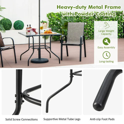 35 x 35 Inch Patio Dining Table with 1.5 Inch Umbrella Hole without Umbrella - Black - Patio Dining Tables