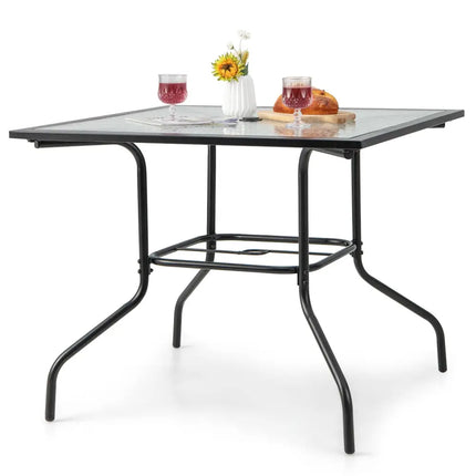 35 x 35 Inch Patio Dining Table with 1.5 Inch Umbrella Hole without Umbrella - Black - Patio Dining Tables