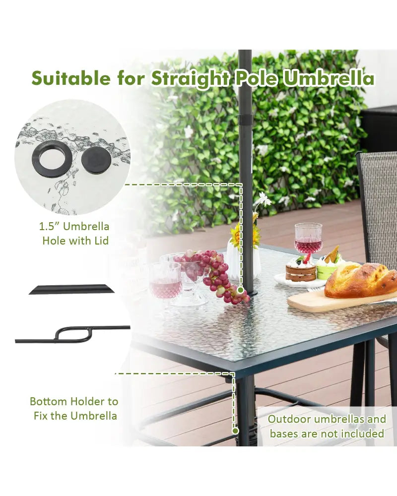 35 x 35 Inch Patio Dining Table with 1.5 Inch Umbrella Hole without Umbrella - Black - Patio Dining Tables
