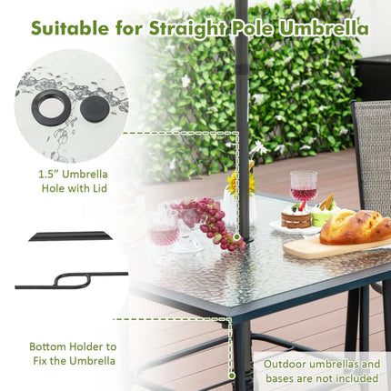 35 x 35 Inch Patio Dining Table with 1.5 Inch Umbrella Hole without Umbrella - Black - Patio Dining Tables