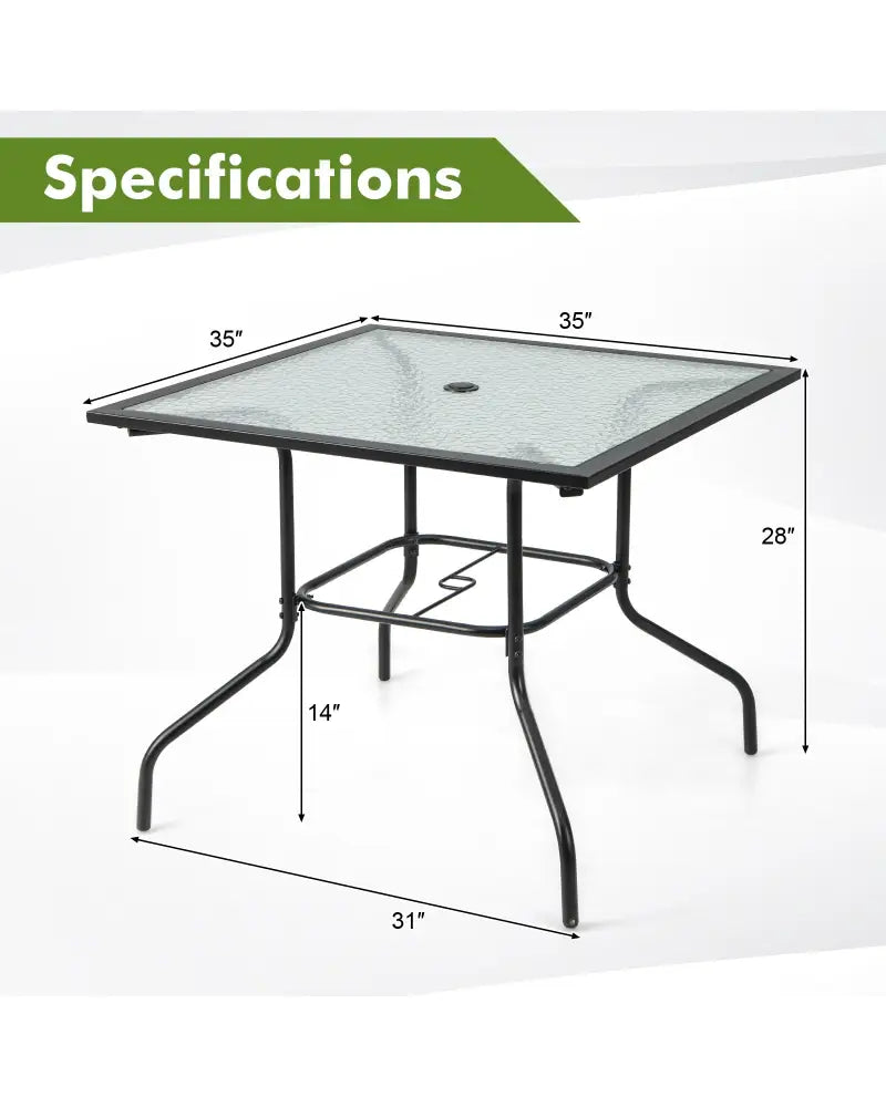 35 x 35 Inch Patio Dining Table with 1.5 Inch Umbrella Hole without Umbrella - Black - Patio Dining Tables