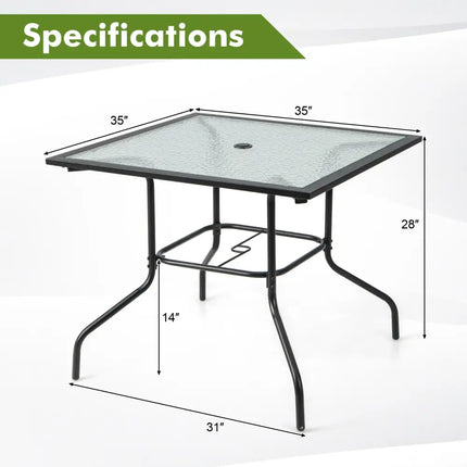 35 x 35 Inch Patio Dining Table with 1.5 Inch Umbrella Hole without Umbrella - Black - Patio Dining Tables