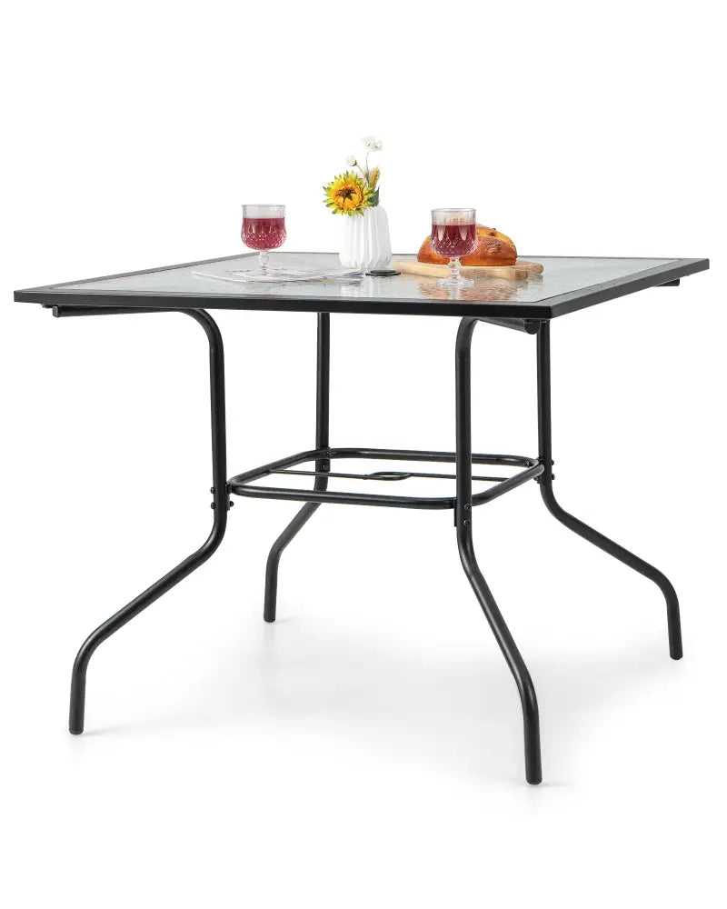 35 x 35 Inch Patio Dining Table with 1.5 Inch Umbrella Hole without Umbrella - Black - Patio Dining Tables